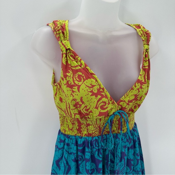 APOLLO Dress Womens S Midi Maxi Asymmetrical Hem Boho Colorful Hippie Lined READ - Picture 2 of 13